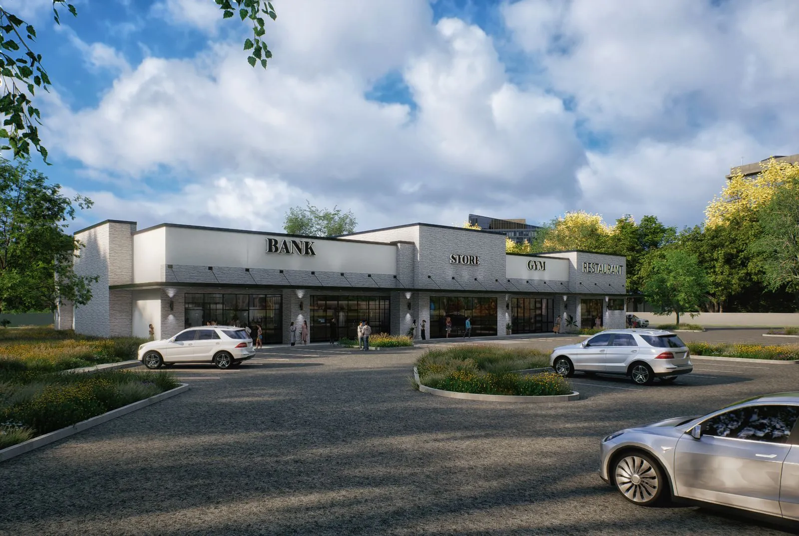 Exterior perspective of the storefront elevation