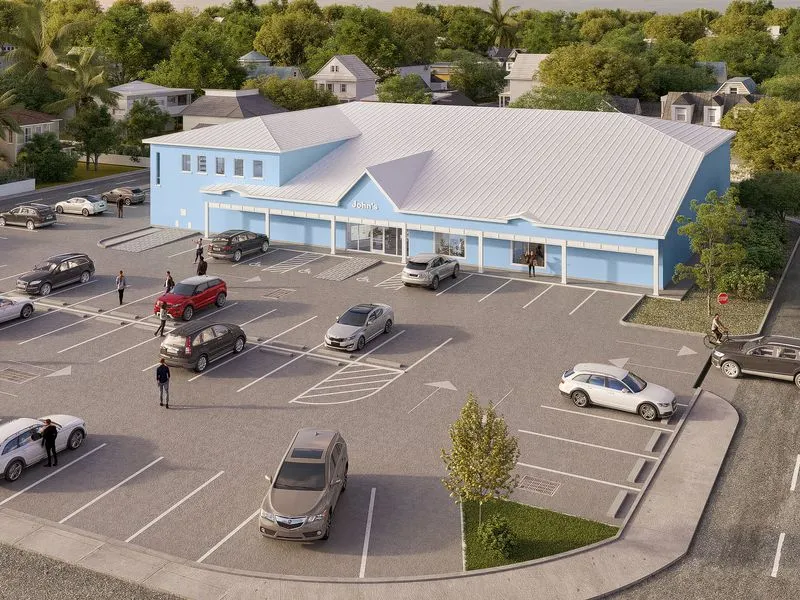 Blue Commercial Building — mixed-use 3D rendering