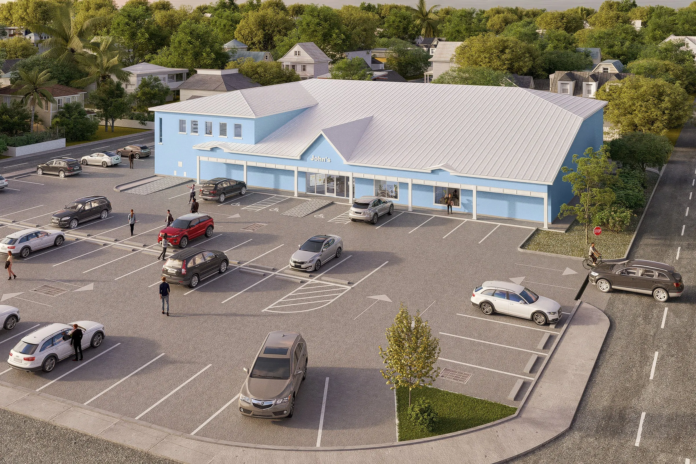 Blue Commercial Building — mixed-use 3D rendering by Praxis Studio