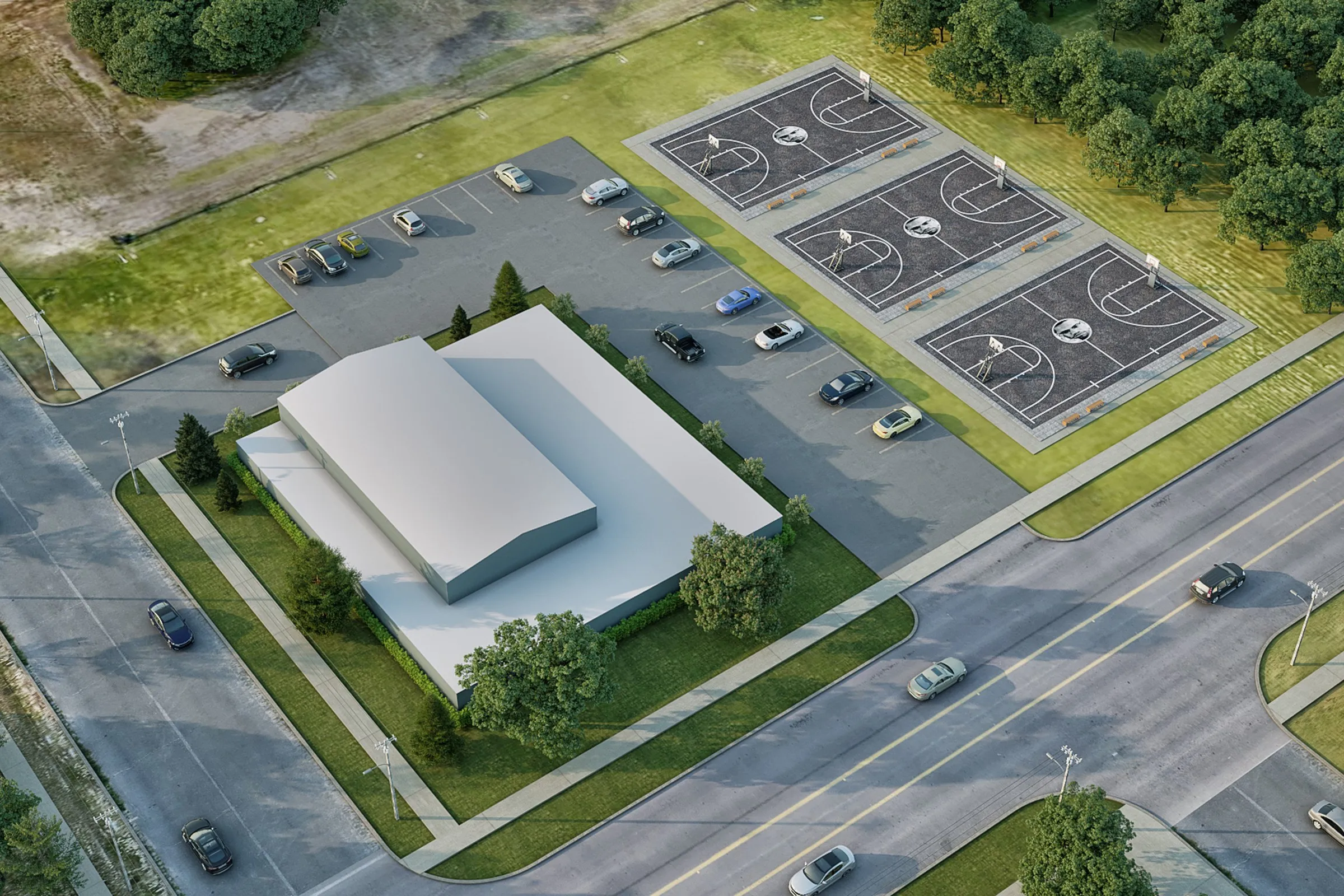 Brookside Park Recreation Center — mixed-use 3D rendering by Praxis Studio