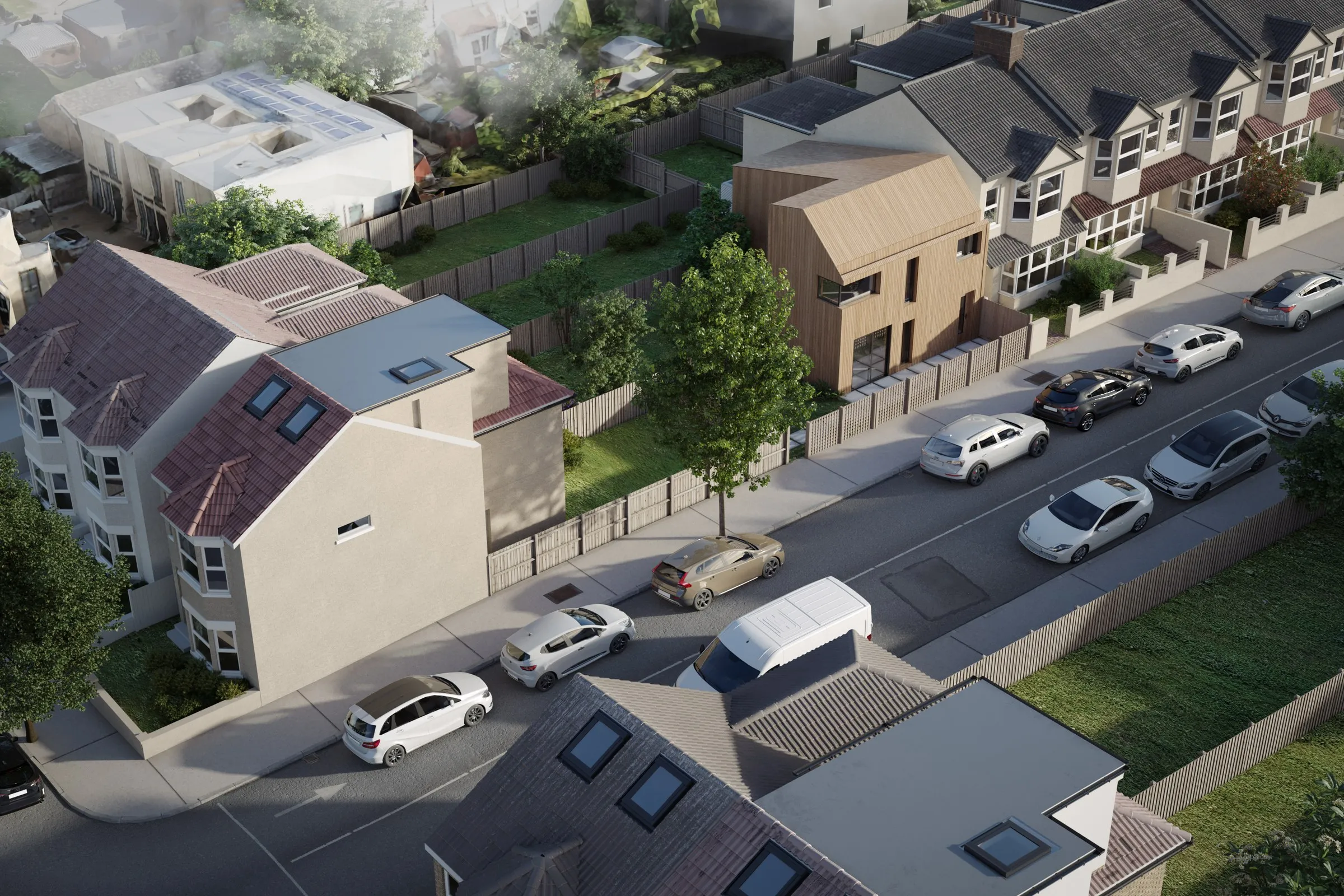 Casey Residential Street — mixed-use 3D rendering by Praxis Studio
