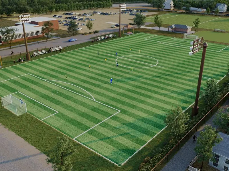 Community Soccer Field — mixed-use 3D rendering