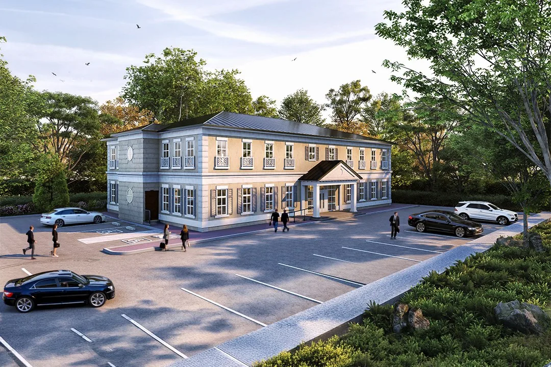 Hilltop Commercial Building — mixed-use architectural visualization, view 1