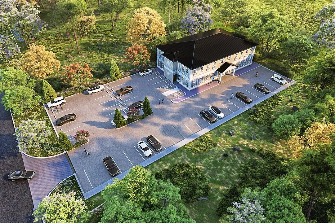 Hilltop Commercial Building — mixed-use 3D rendering by Praxis Studio