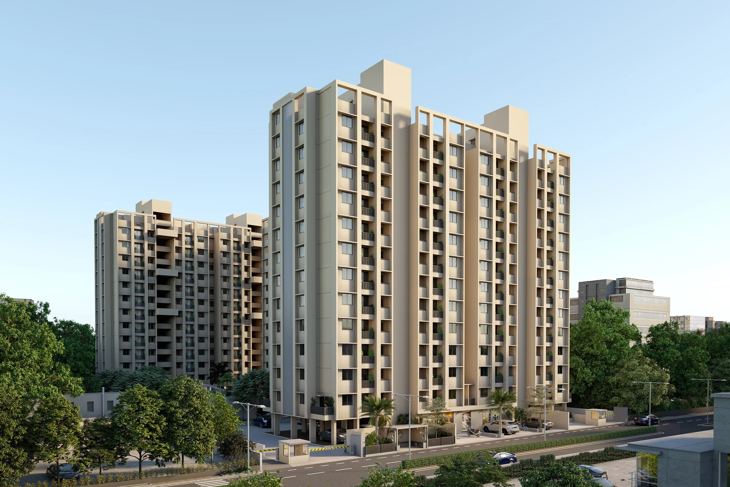Indian Highrise Residential Towers — mixed-use 3D rendering by Praxis Studio