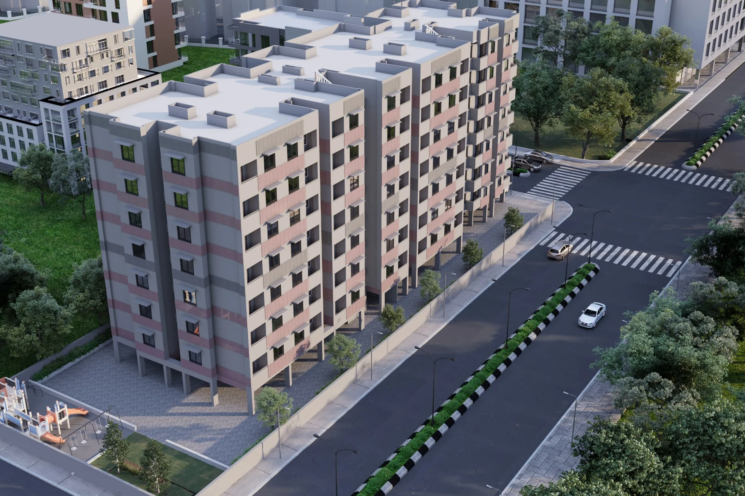 Mid Rise Apartment Block — mixed-use 3D rendering by Praxis Studio