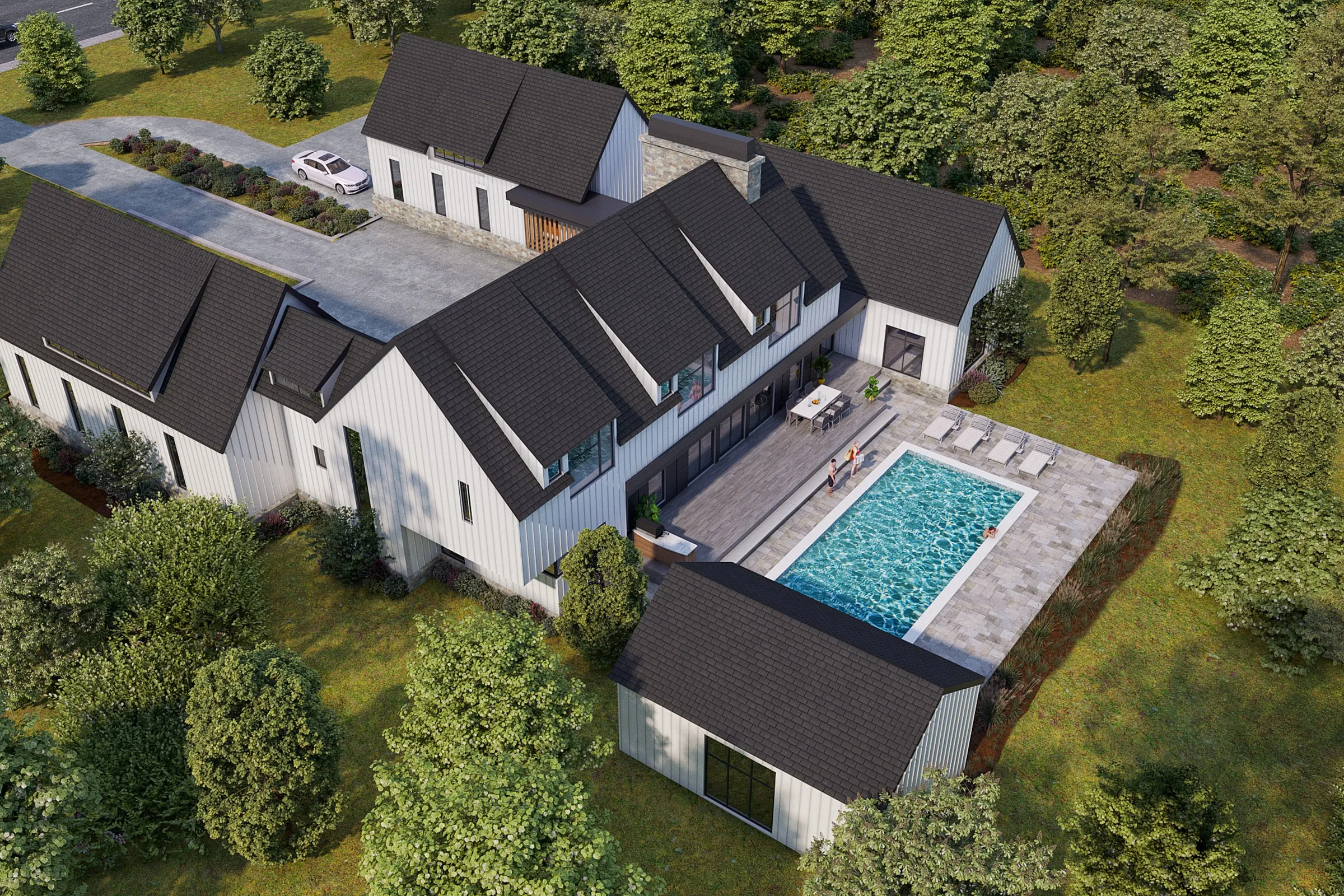 Modern Farmhouse Estate — mixed-use 3D rendering by Praxis Studio