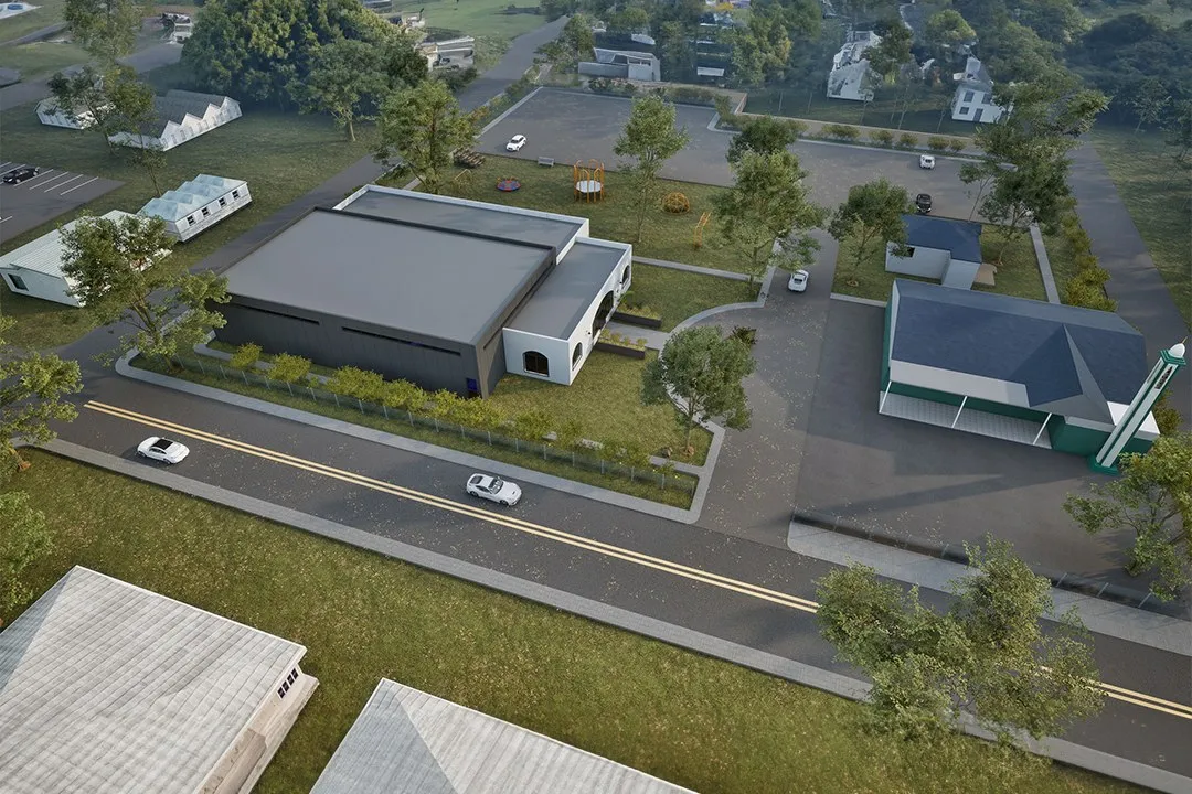 Small Town Commercial Building — mixed-use 3D rendering by Praxis Studio