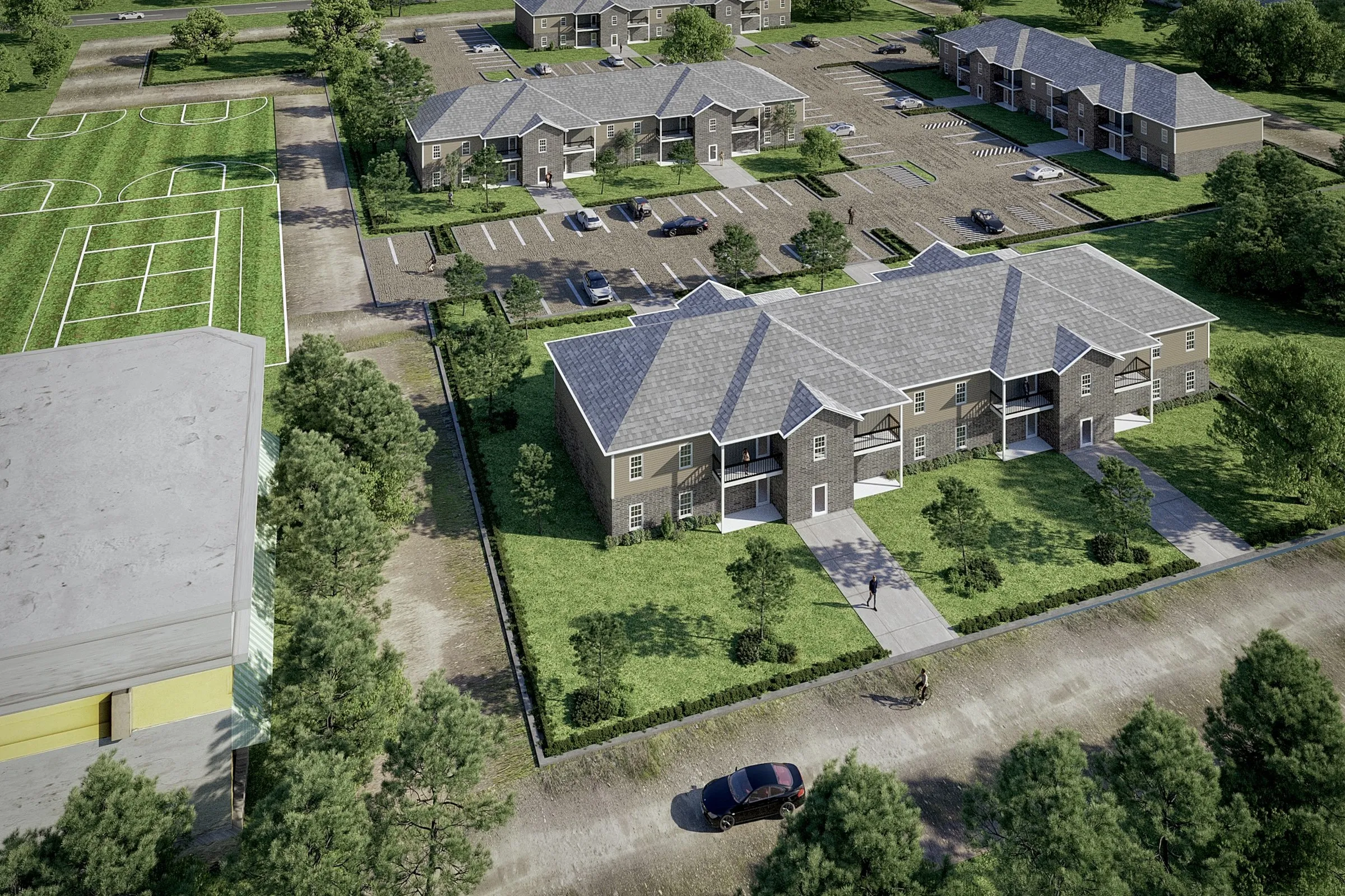 Suburban Apartment Community — mixed-use 3D rendering by Praxis Studio