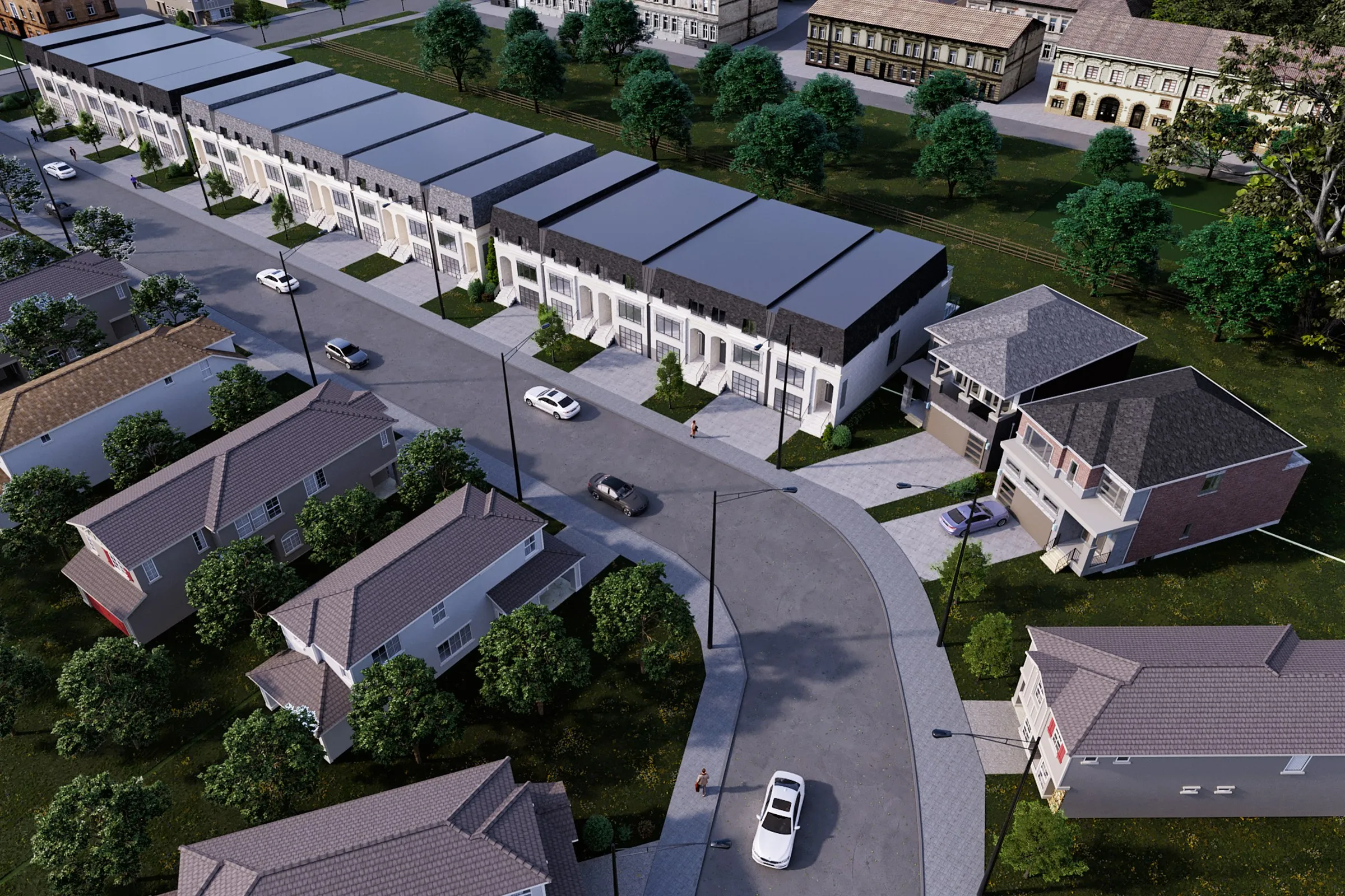 Suburban Townhouse Infill — mixed-use 3D rendering by Praxis Studio