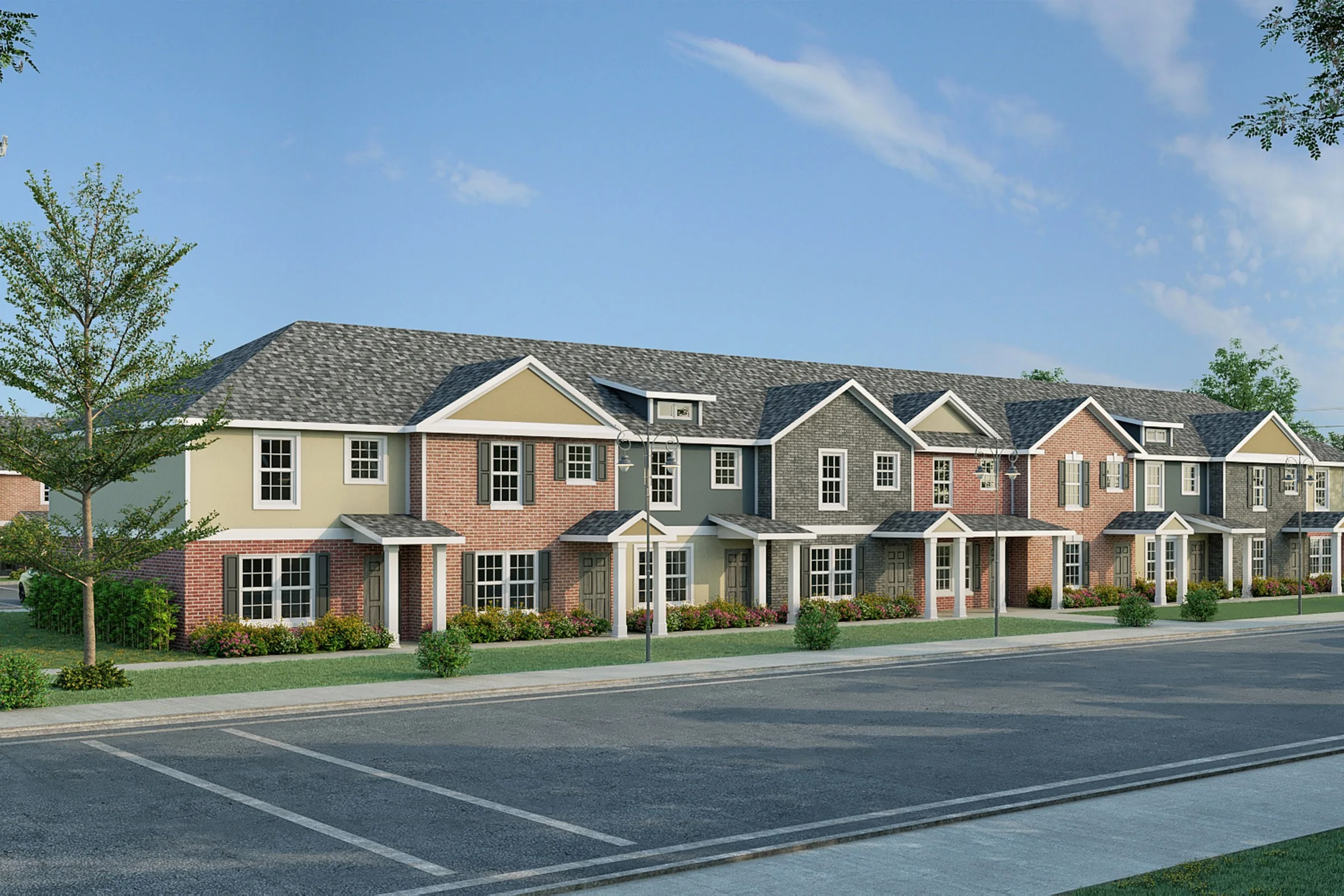 Townhome Courtyard Community — mixed-use architectural visualization, view 1