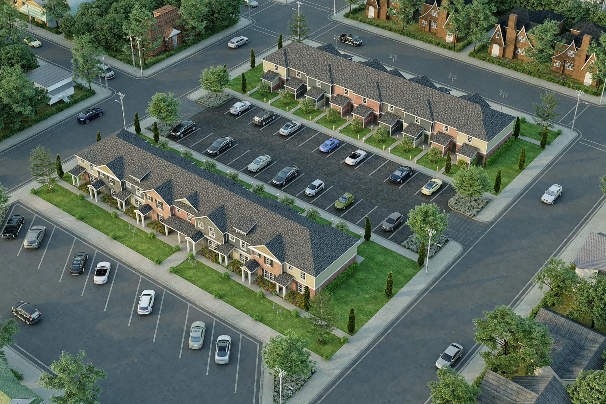 Townhome Courtyard Community — mixed-use 3D rendering by Praxis Studio