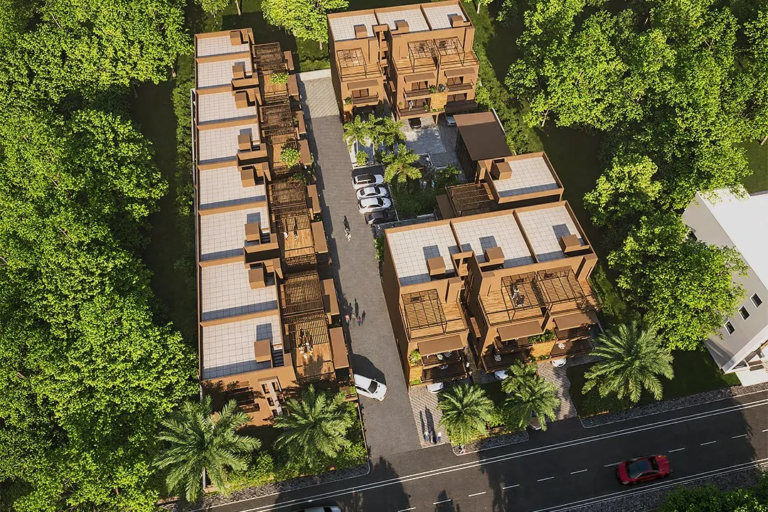 Tropical Townhouse Cluster — mixed-use 3D rendering by Praxis Studio