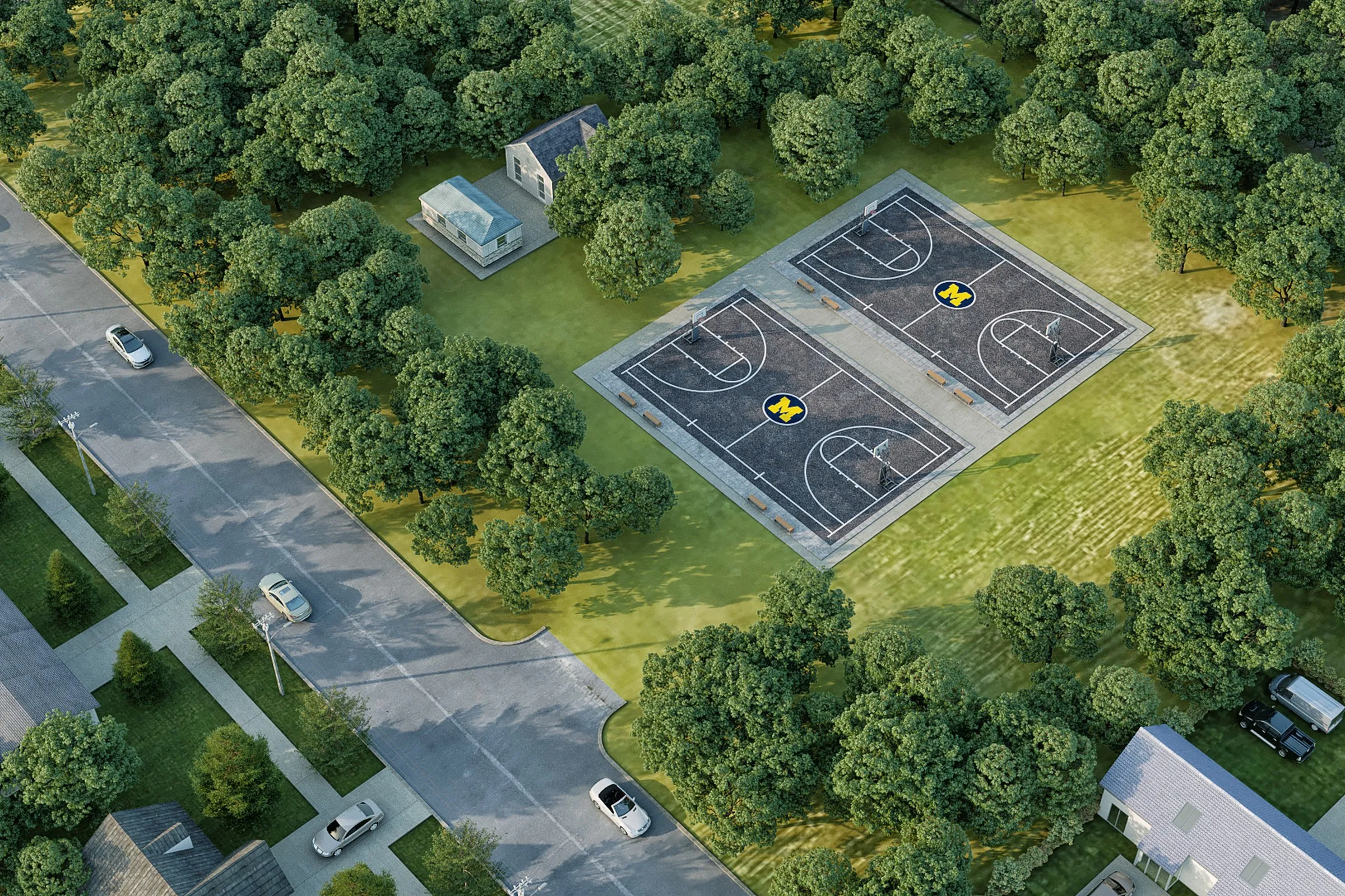 Wheatly Park Basketball Courts — mixed-use 3D rendering by Praxis Studio