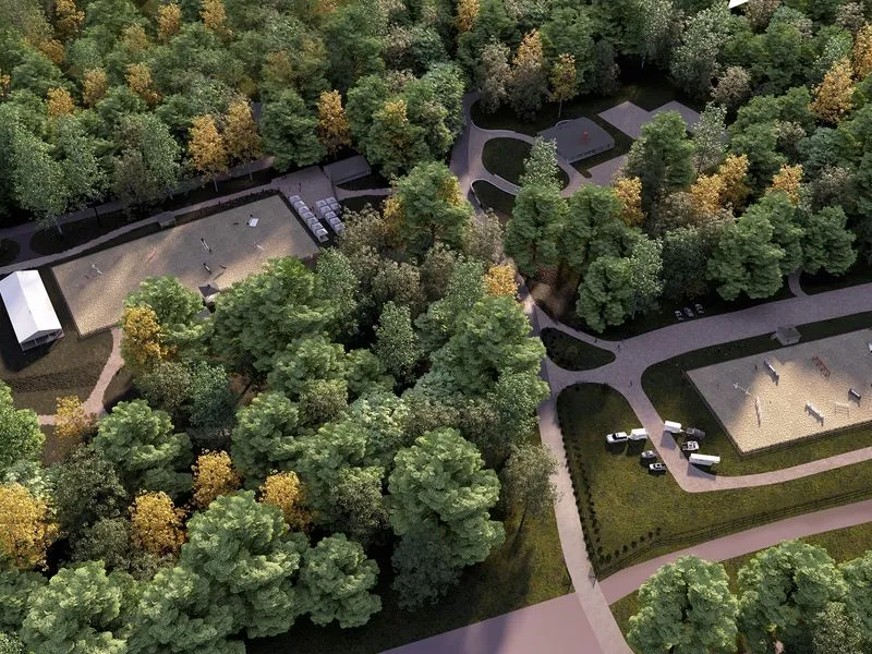 Woodland Skatepark Facility — mixed-use 3D rendering
