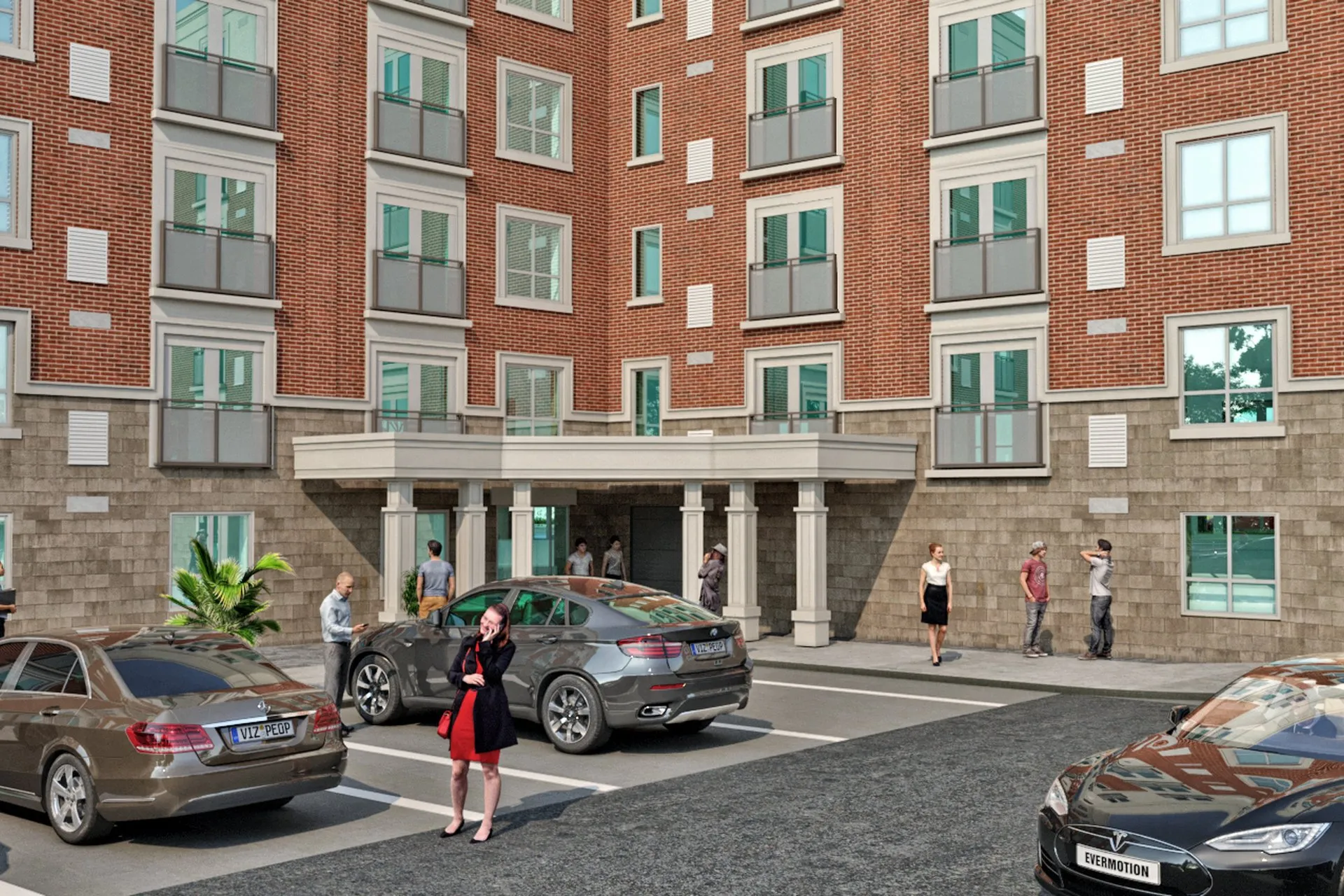 Brick Midrise Entrance — commercial architectural visualization, view 1