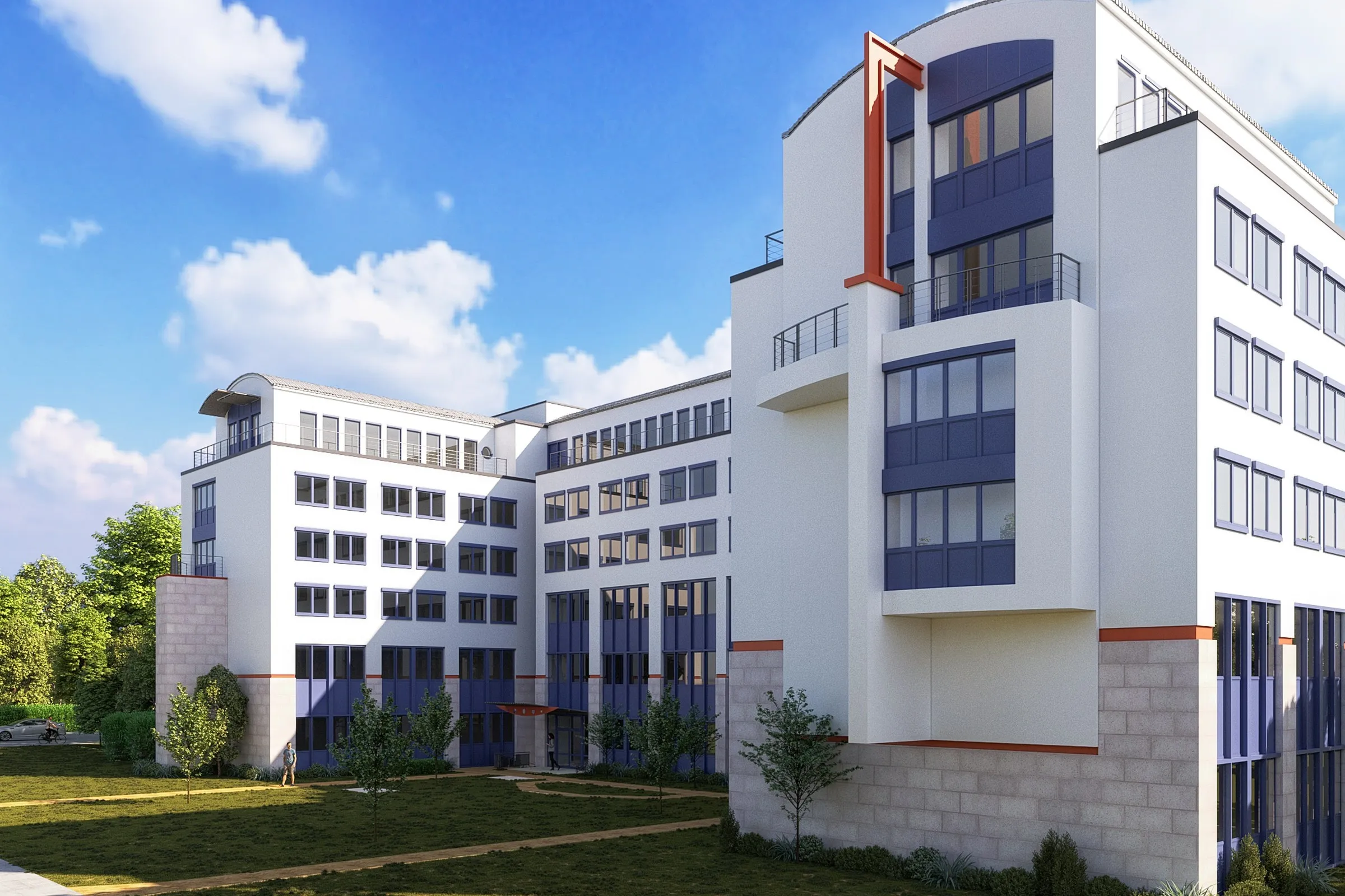 Commercial district exterior 3D rendering — contact Praxis Studio for architectural visualization