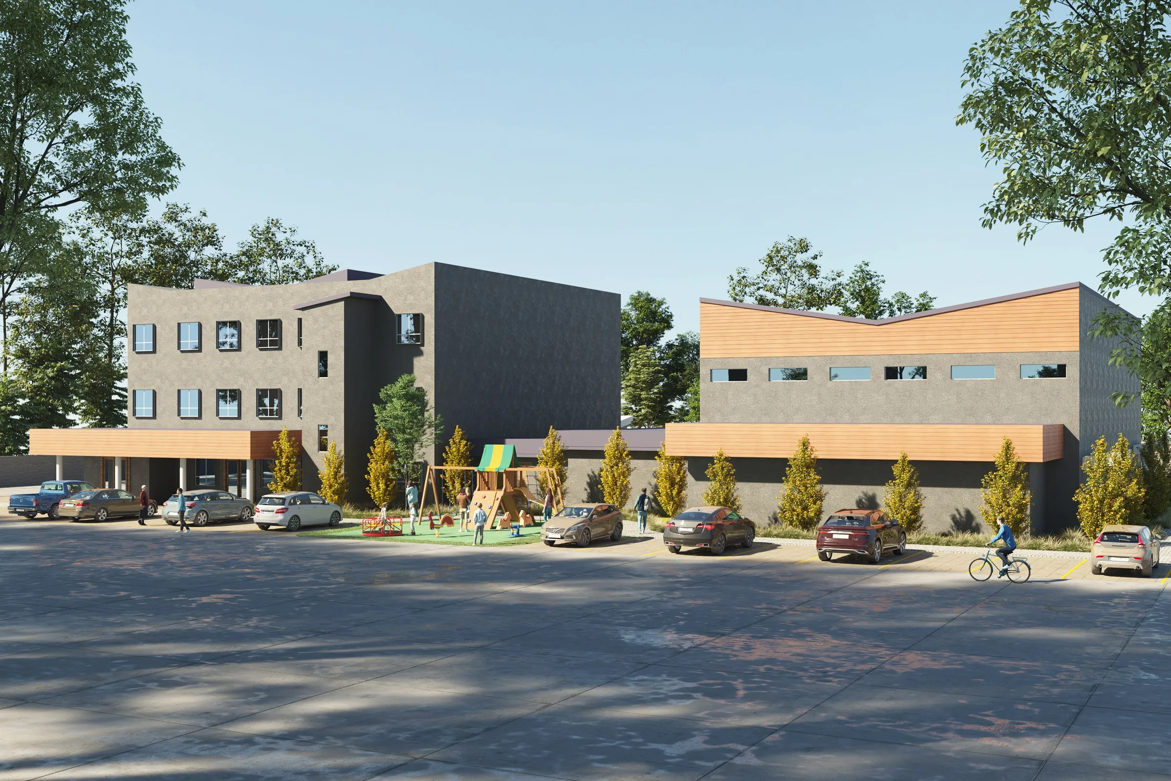 Contemporary Community Complex — commercial 3D rendering by Praxis Studio