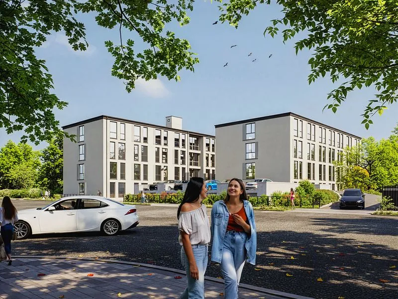 Contemporary Office Campus Courtyard — commercial 3D rendering