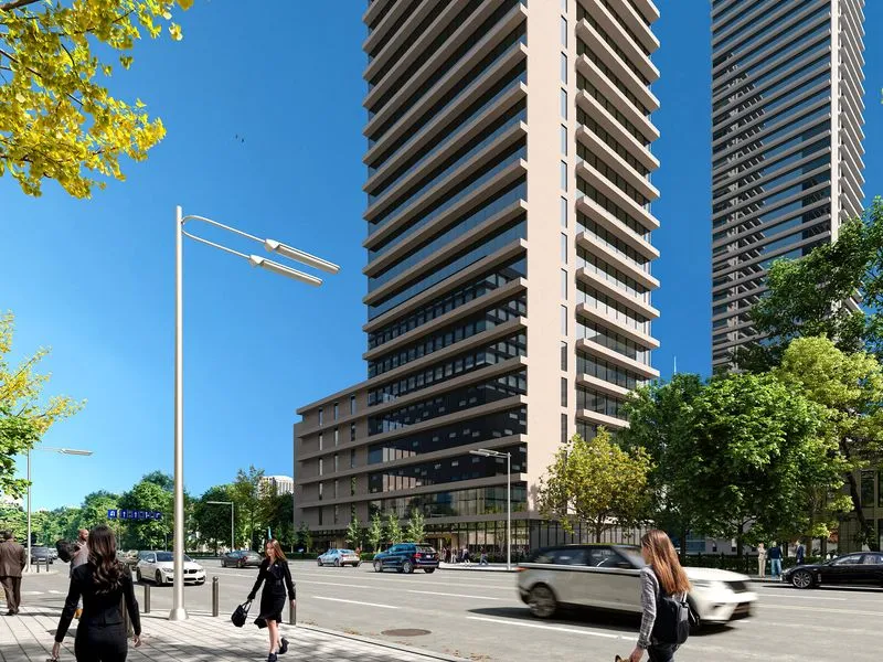 Urban Twin Towers Streetscape — commercial 3D rendering