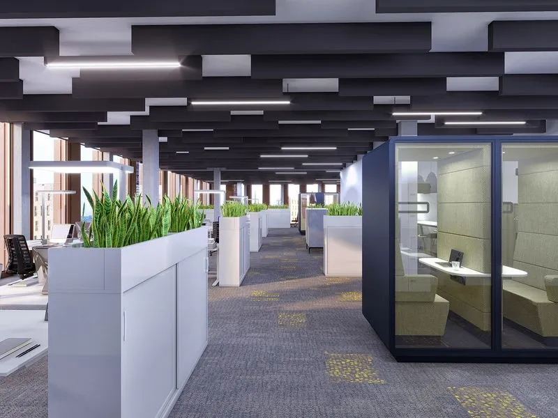 Modern Open Plan Office — commercial 3D rendering