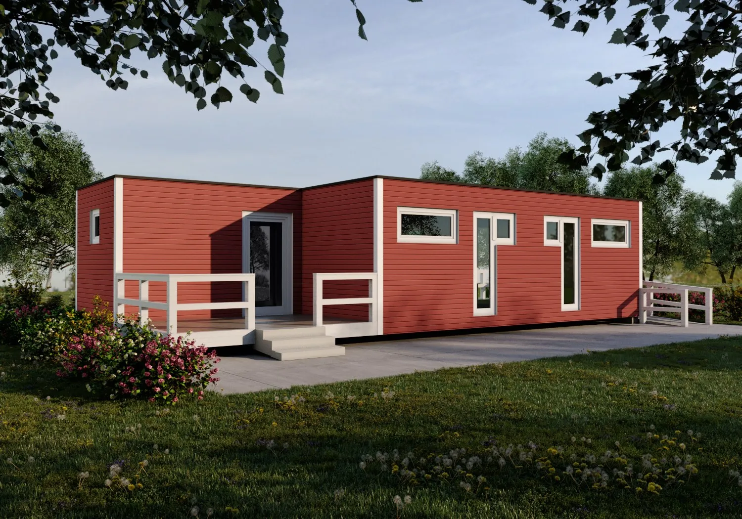 Bjorn Red Modular House — residential 3D rendering by Praxis Studio
