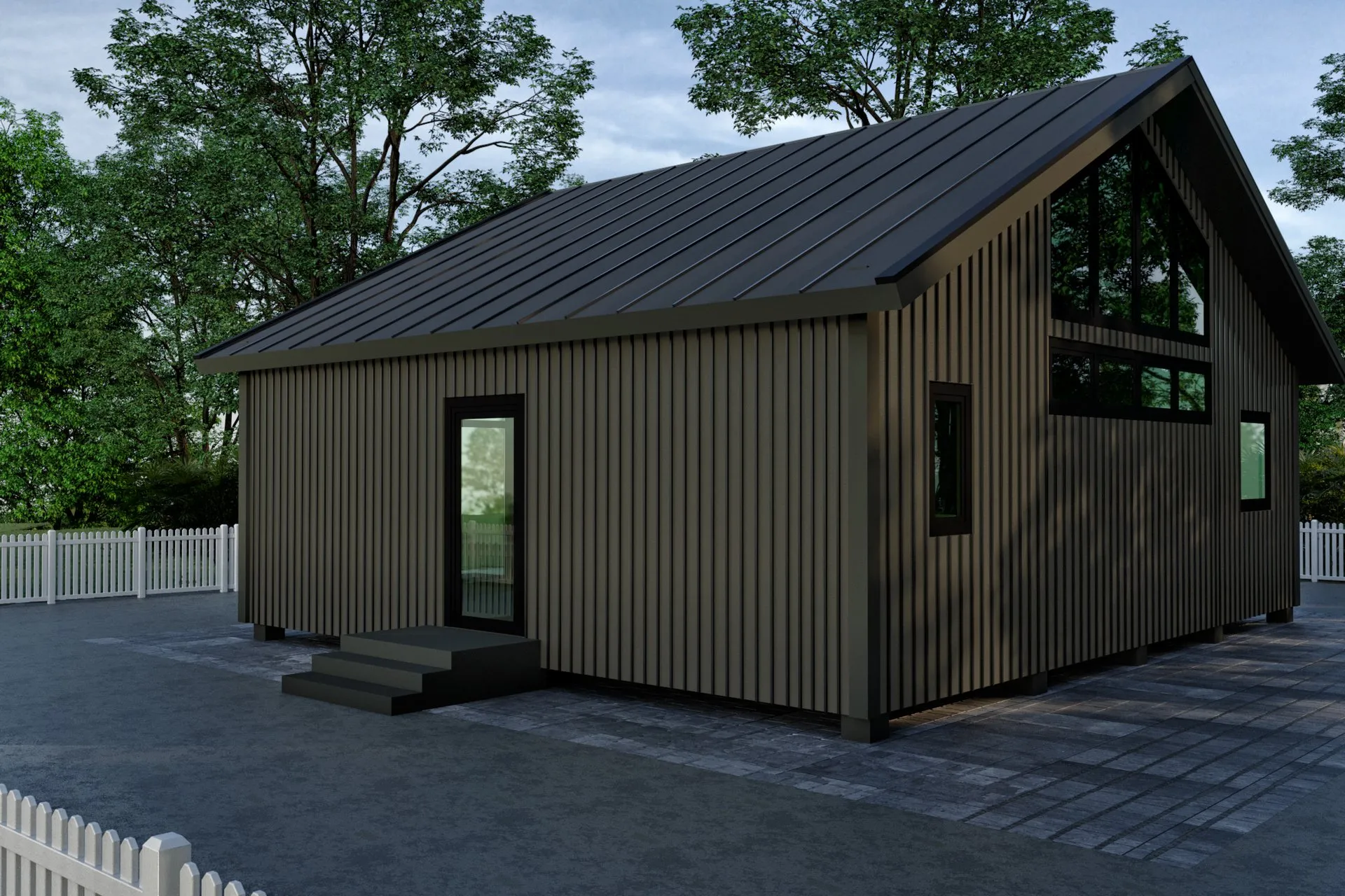 Modern Barn Cabin — residential architectural visualization, view 1