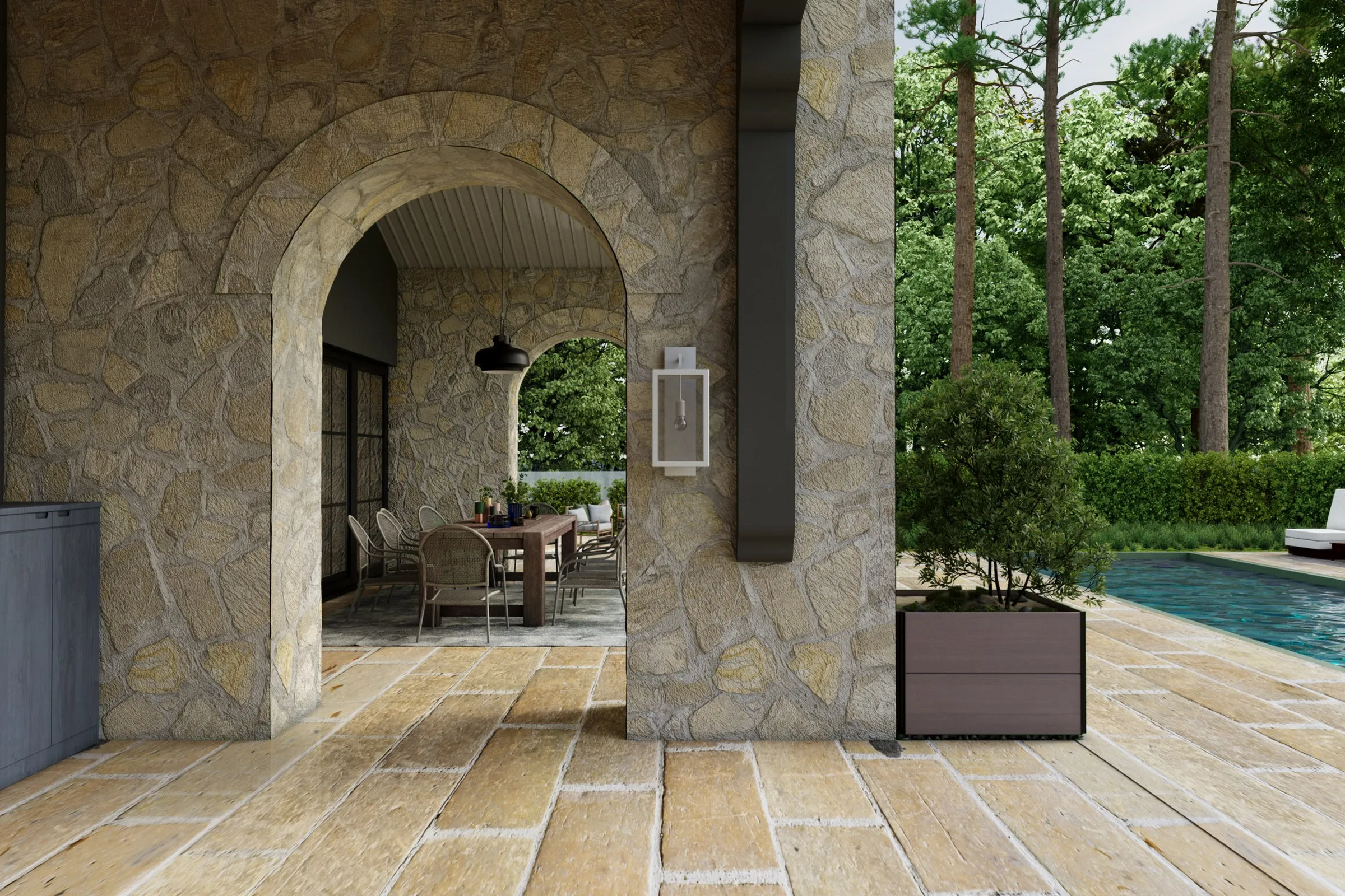 Mediterranean Stone Villa Hotel — hospitality 3D rendering by Praxis Studio