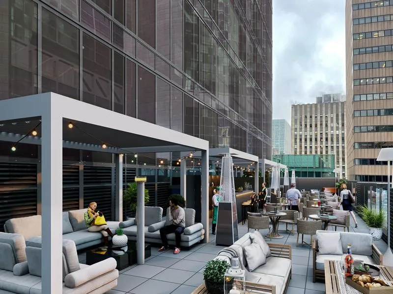 Urban Highrise Rooftop Lounge — hospitality 3D rendering