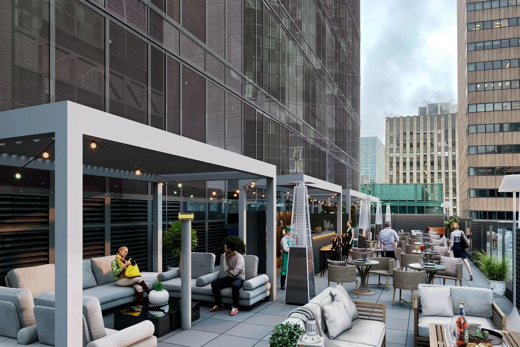 Urban Highrise Rooftop Lounge — hospitality 3D rendering by Praxis Studio
