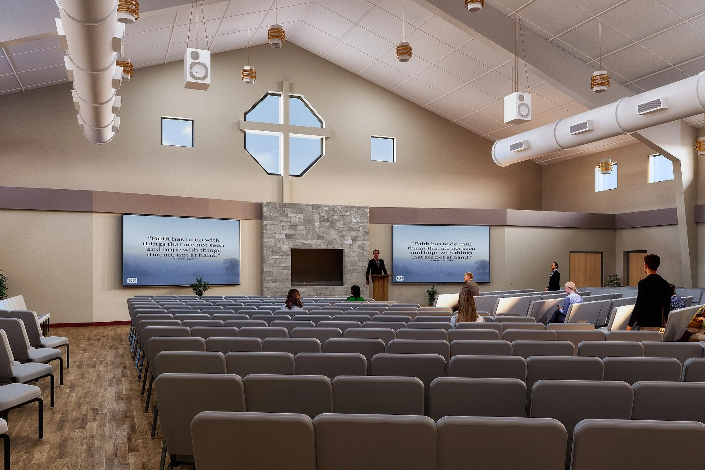 53 Church Sanctuary — hospitality 3D rendering by Praxis Studio