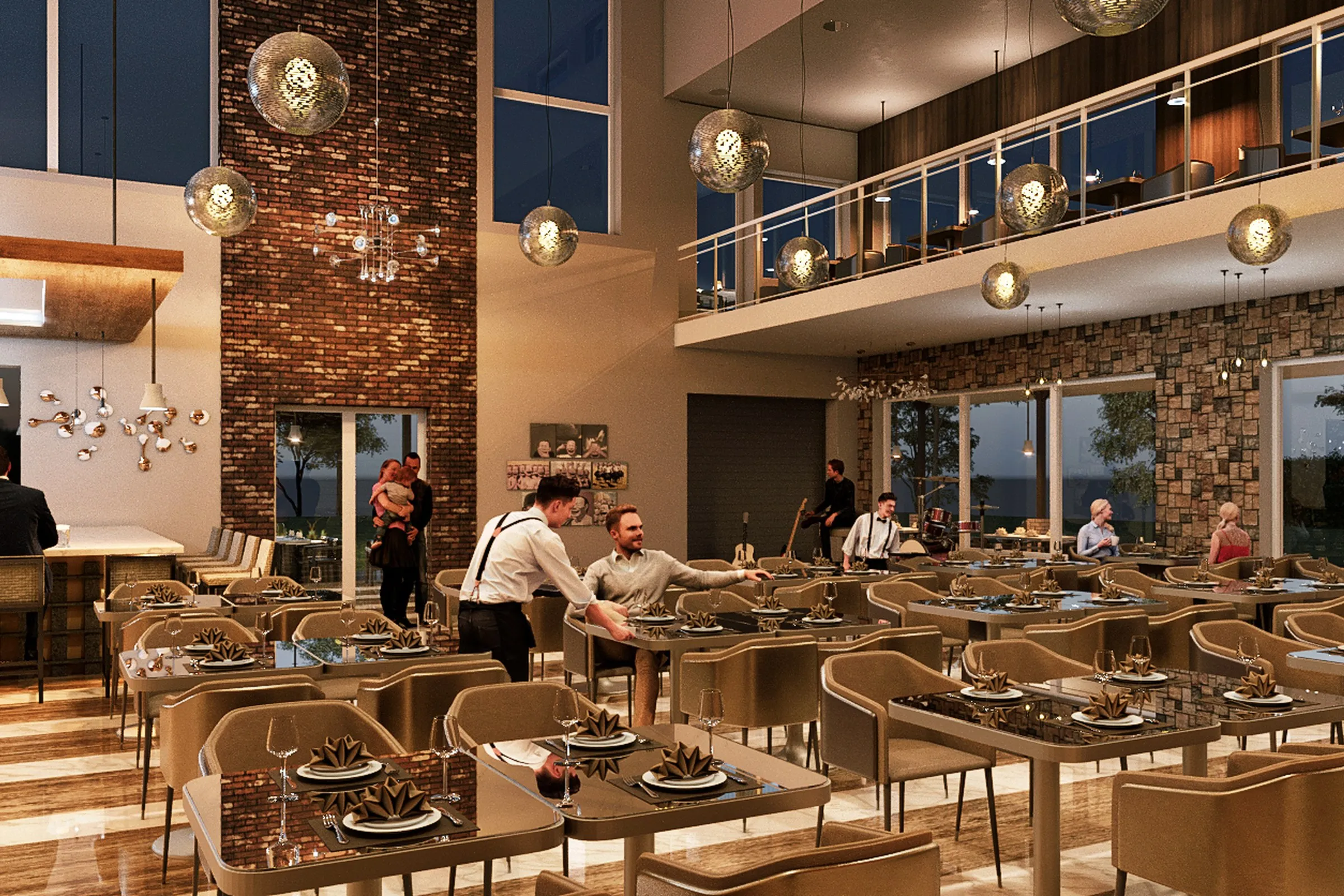 Brick Restaurant Interior — hospitality 3D rendering by Praxis Studio