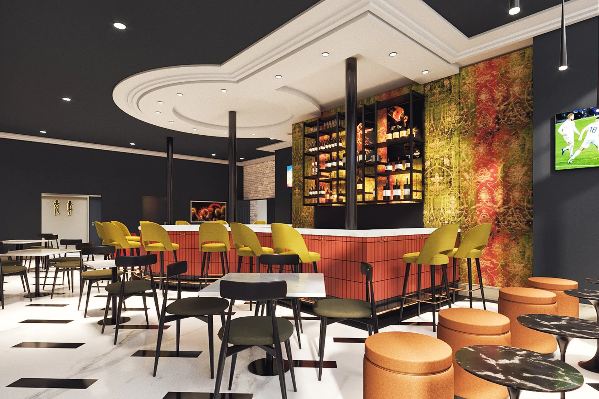 Eclectic Bar Lounge — hospitality architectural visualization, view 1
