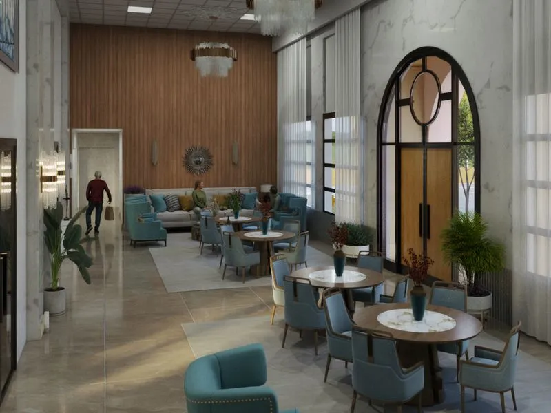Hotel Art Deco Lounge — hospitality 3D rendering