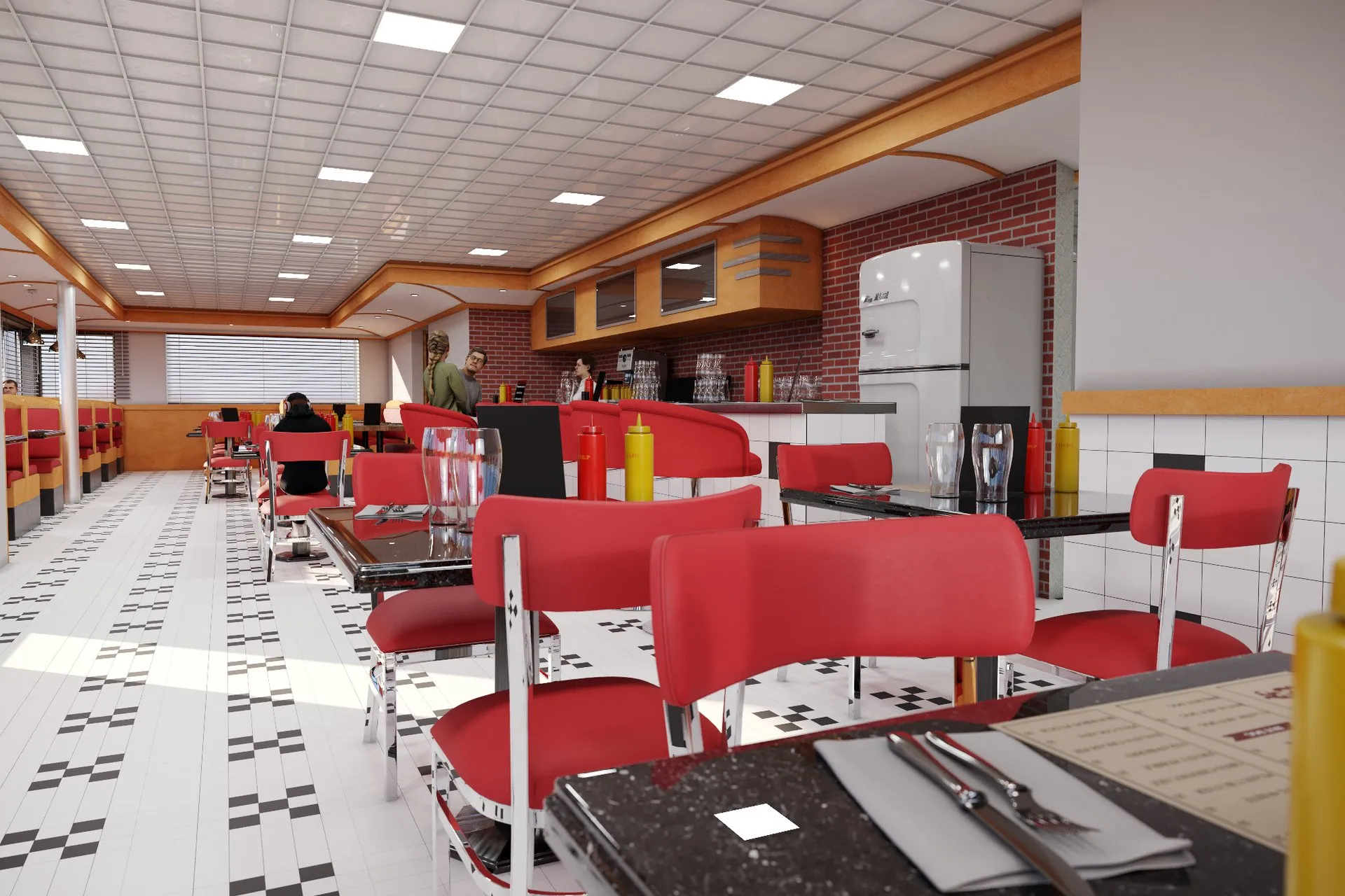 Retro Diner — hospitality architectural visualization, view 1