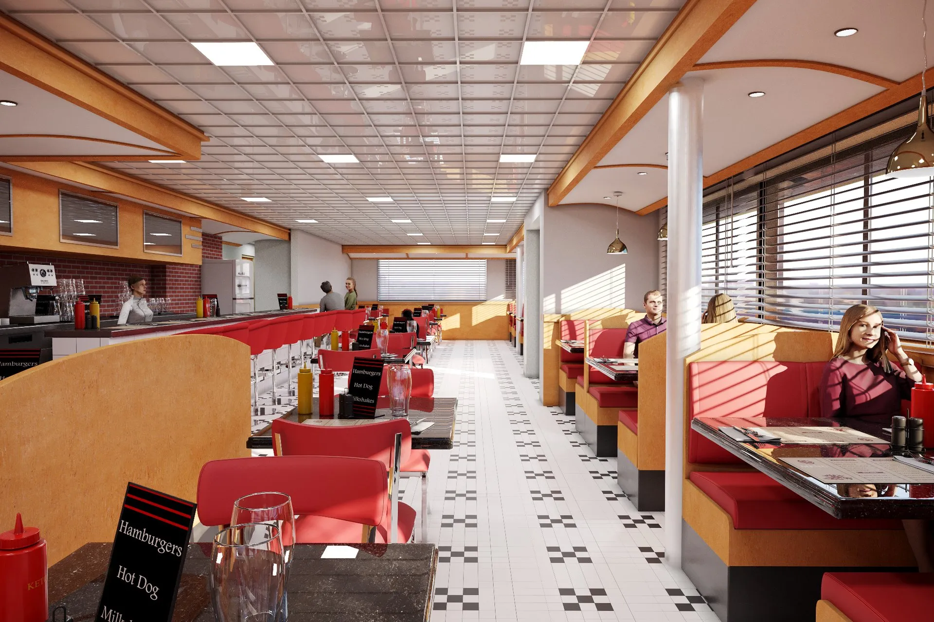 Retro Diner — hospitality architectural visualization, view 3