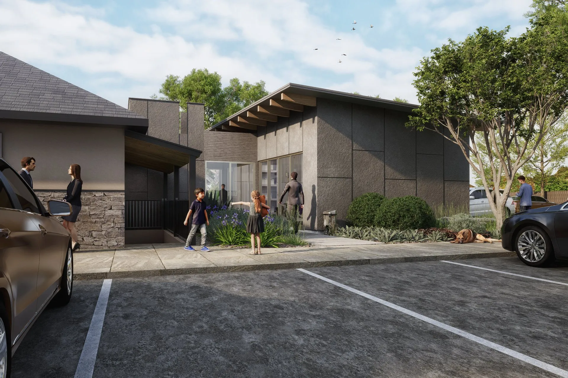 Project 106 Community Building — institutional architectural visualization, view 1