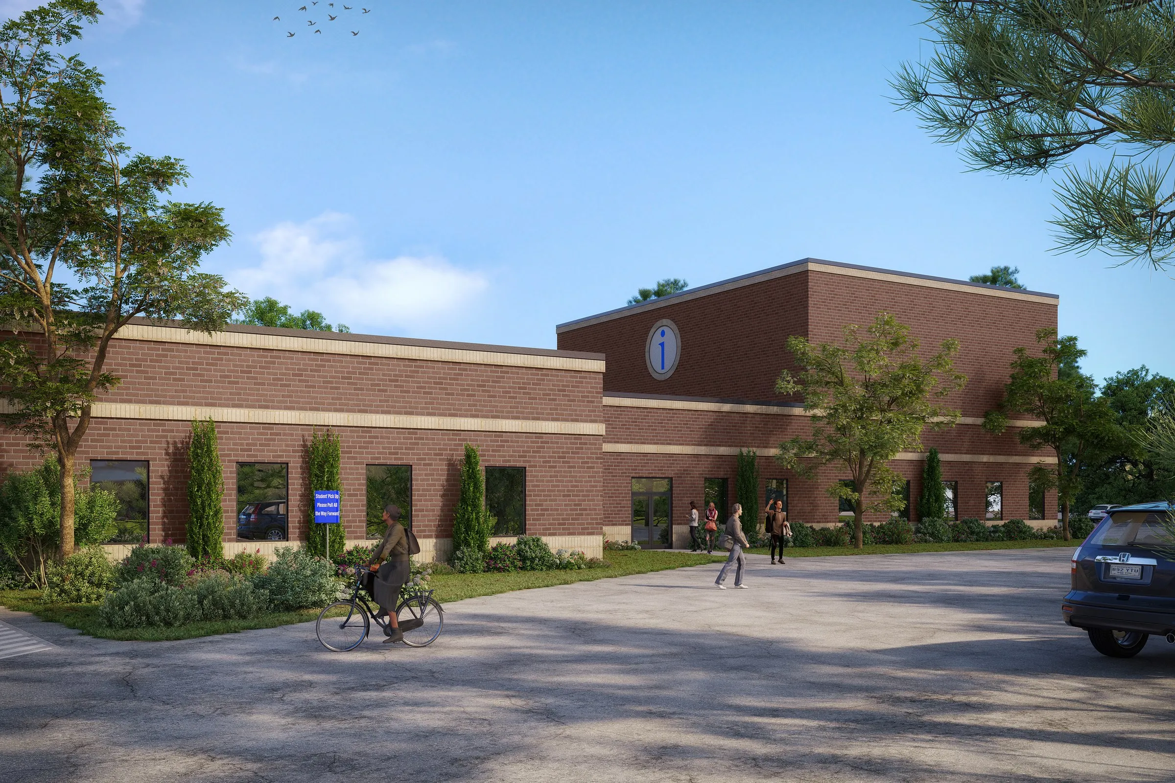 Project 86 Brick School — institutional 3D rendering by Praxis Studio