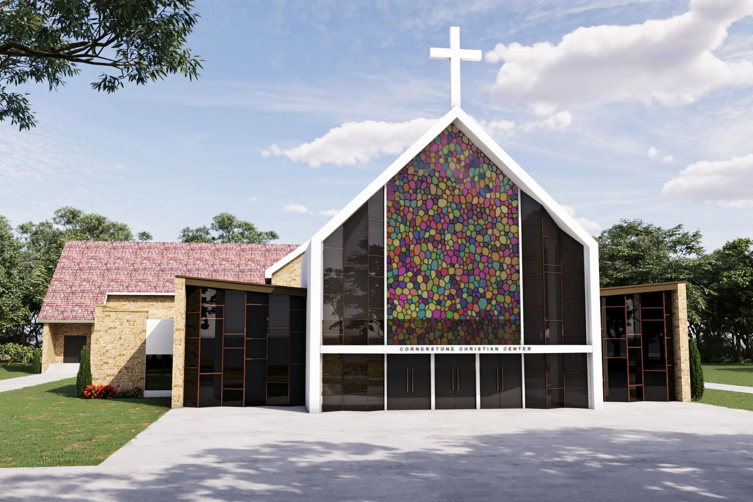 Project Cornerstone Christian Church — institutional 3D rendering by Praxis Studio