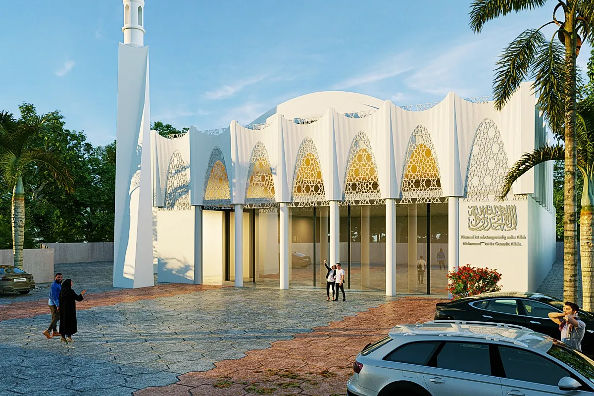 Project Minarah Hamburg Mosque — institutional 3D rendering by Praxis Studio