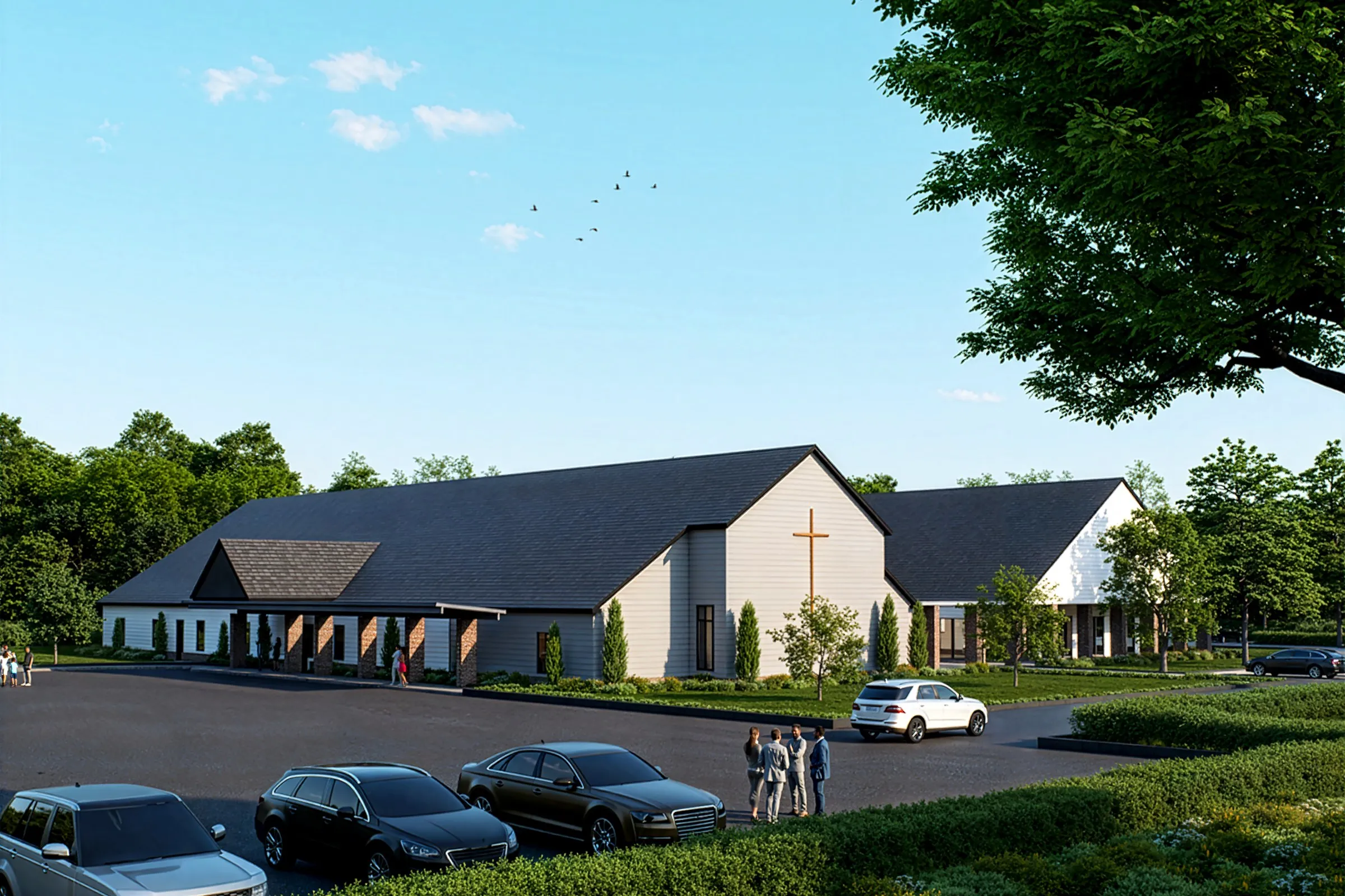 Project White Gable Church — institutional 3D rendering by Praxis Studio