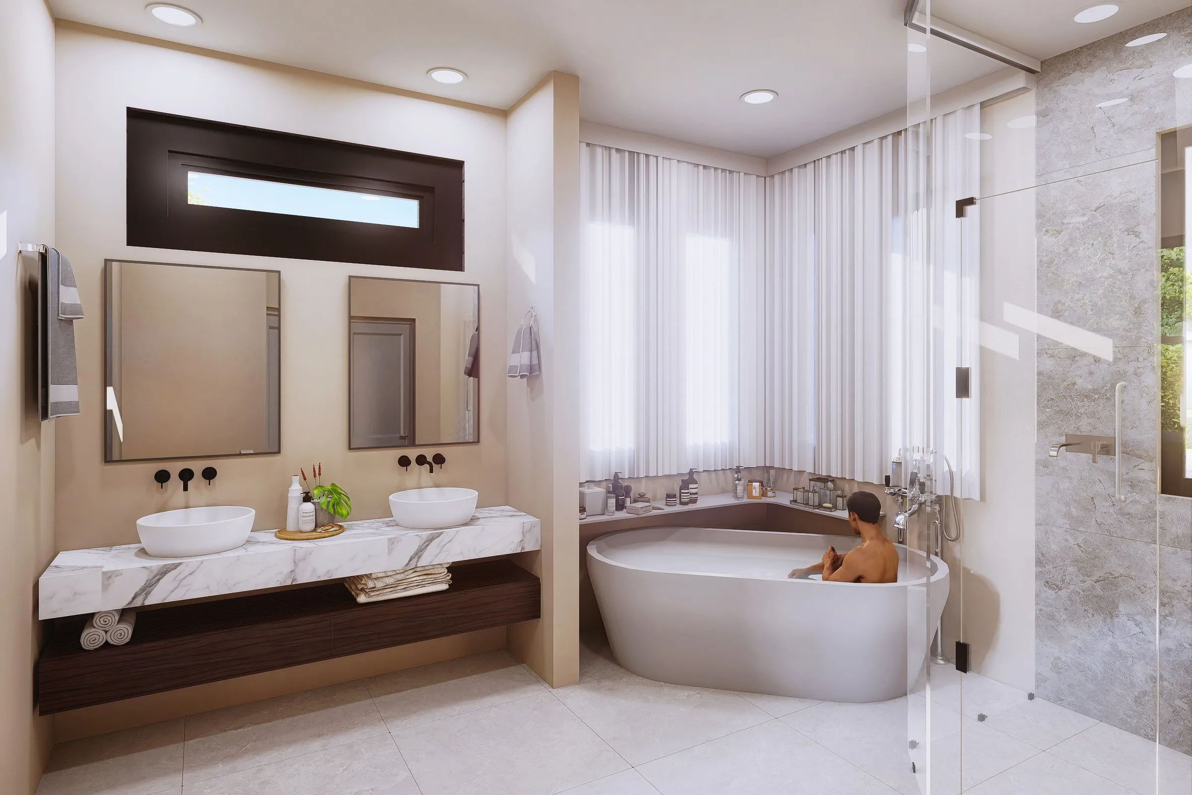 111 Luxury Master Bath — residential 3D rendering by Praxis Studio