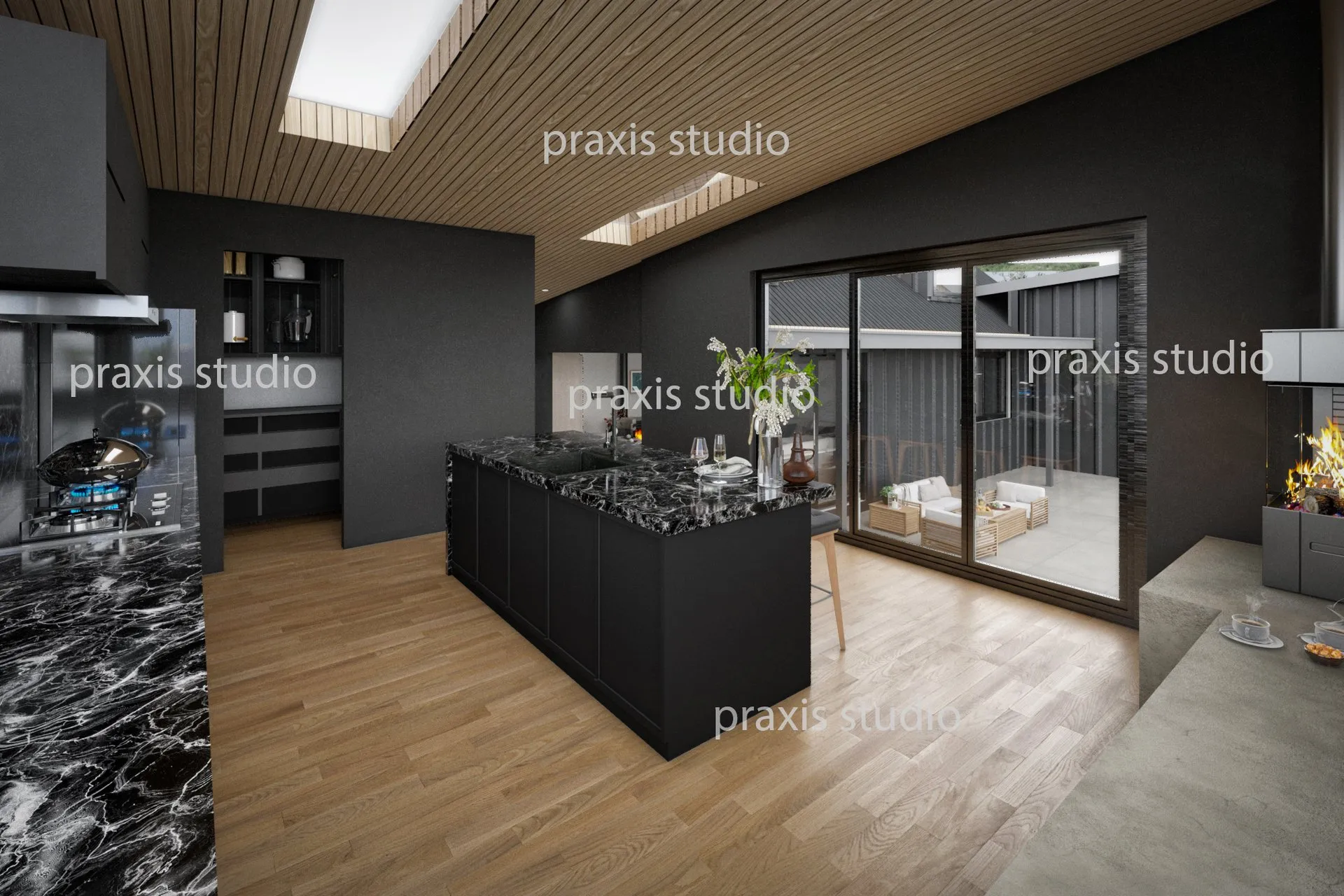 115 Dark Modern Kitchen — residential architectural visualization, view 1