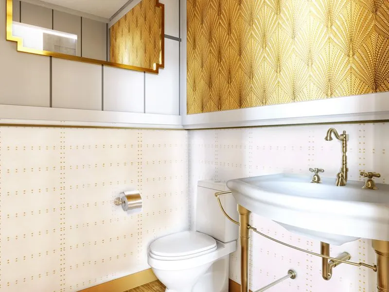 Art Deco Gold Powder Room — residential 3D rendering