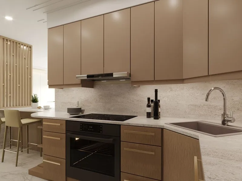 David Warm Tone Kitchen — residential 3D rendering