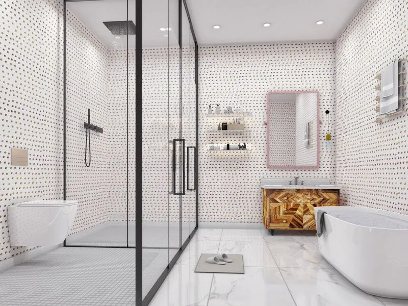 Eclectic Master Bathroom — residential 3D rendering