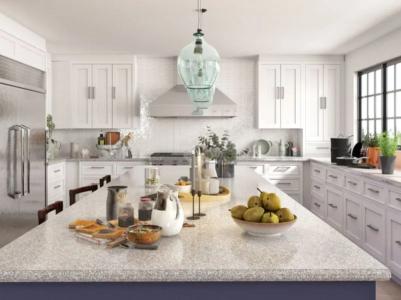 Farmhouse White Kitchen — residential 3D rendering