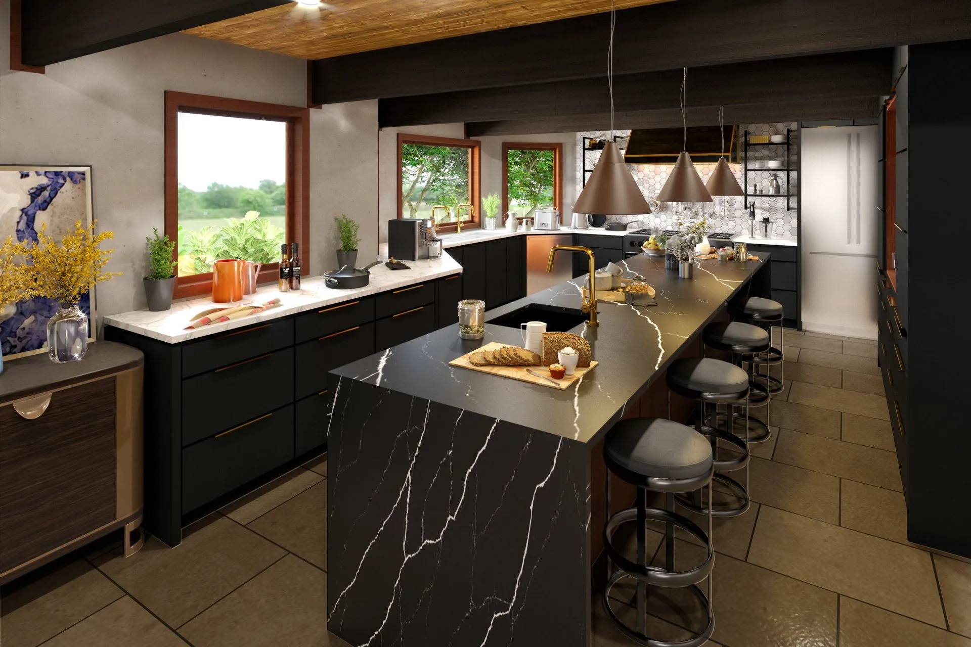 Final Industrial Kitchen — residential architectural visualization, view 1