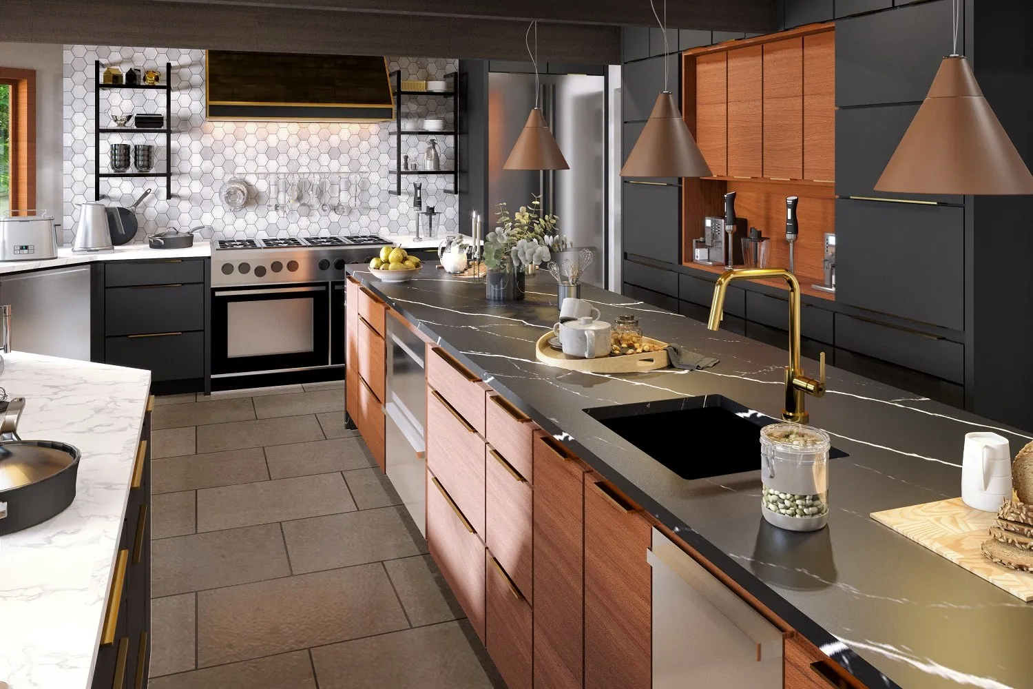 Marc F Industrial Kitchen — residential 3D rendering by Praxis Studio