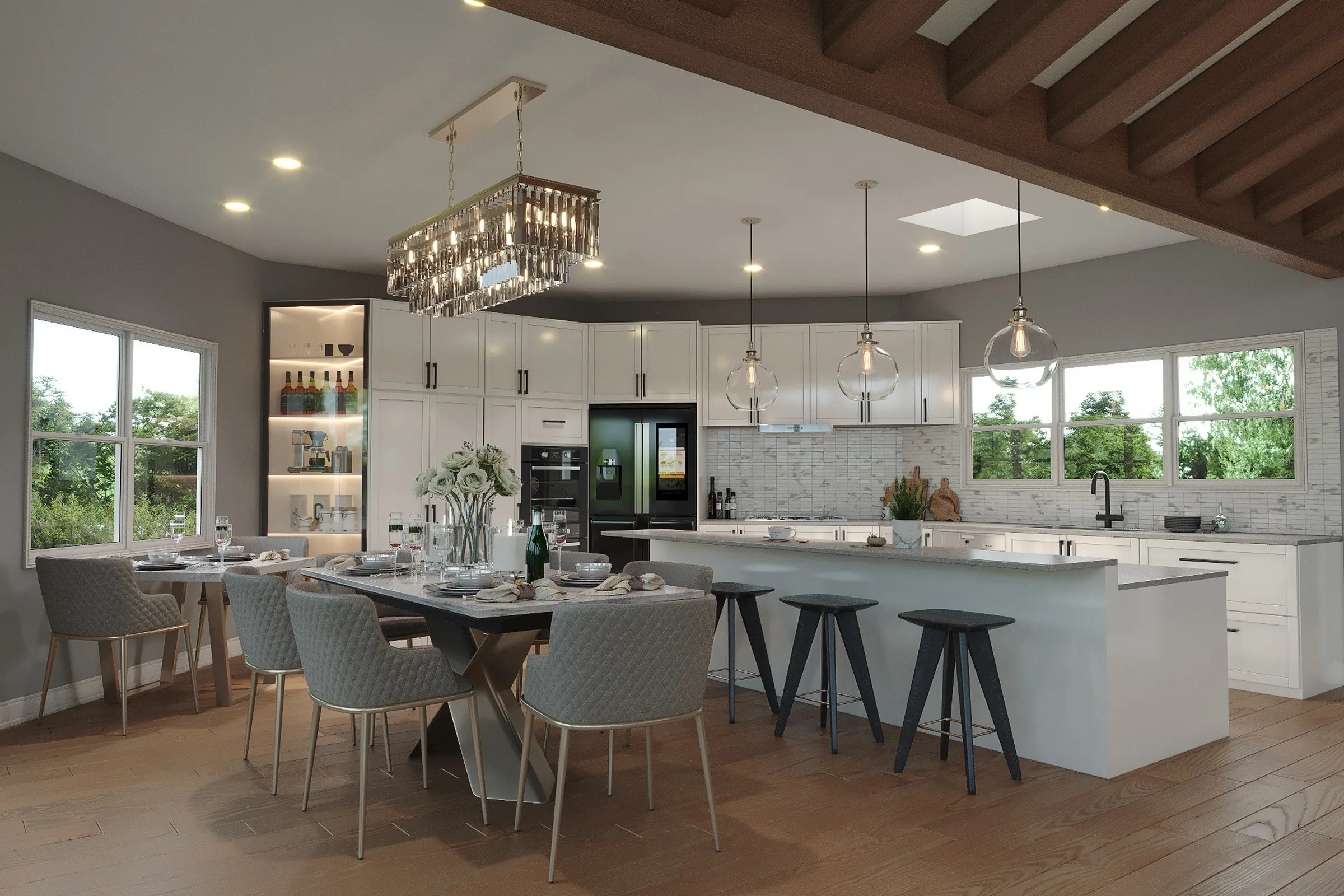 March Kitchen Open Concept — residential 3D rendering by Praxis Studio